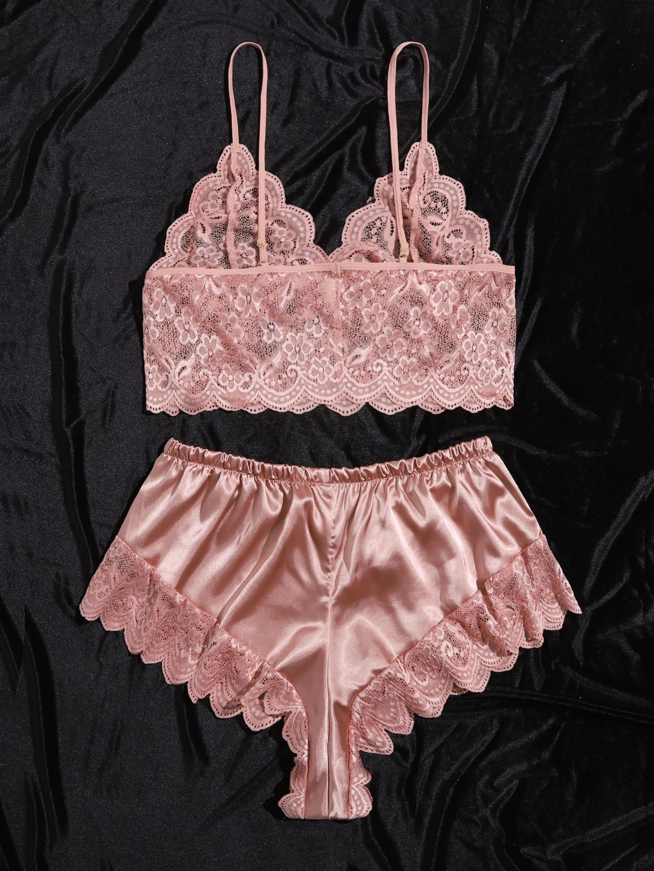 Plus Floral Lace Bralet With Satin Shorts